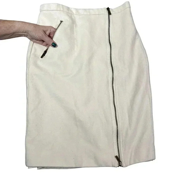 J Crew 4 Women 100% Wool Neutral Pencil Skirt Asymmetrical Zipper Pocket Career - Picture 5 of 15